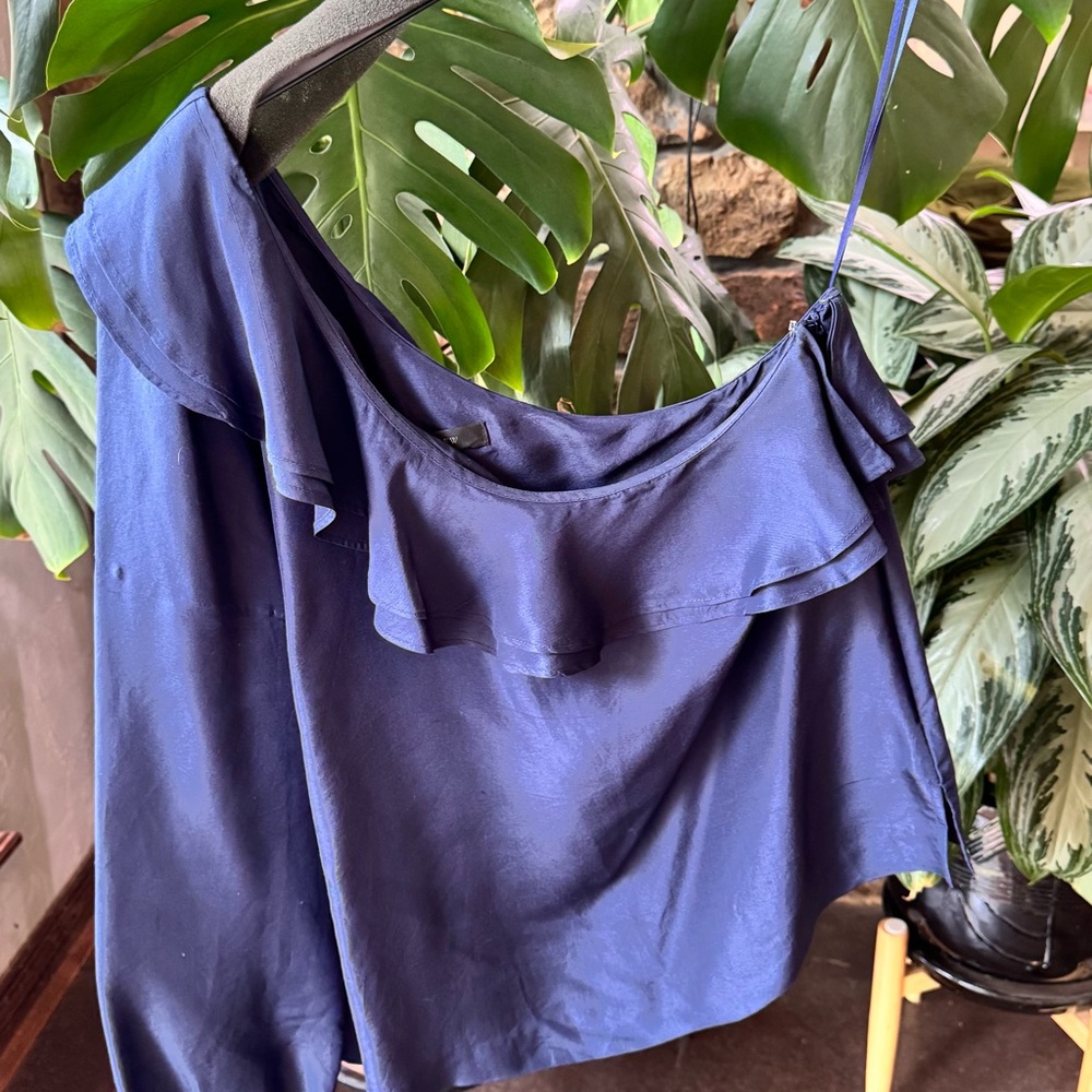 J. Crew Navy One Shoulder Silk Shantung Top